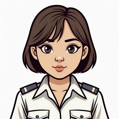 Cartoon Asian woman in pilot uniform