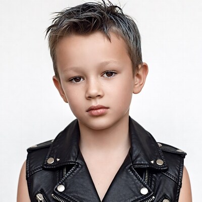 Boy in black leather vest