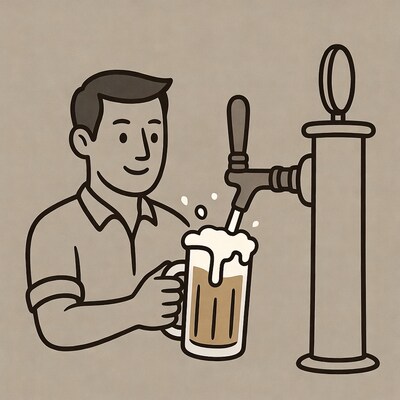 Man pouring beer from tap