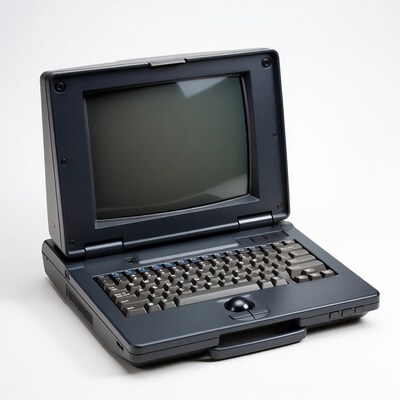 Vintage black ThinkPad laptop open