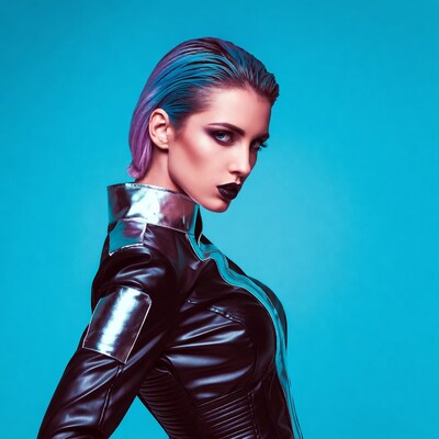 Woman in cyberpunk leather suit
