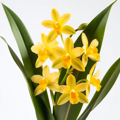 Yellow Orchid Flowers with Green Leaves
