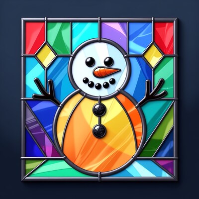 Colorful Stained Glass Snowman