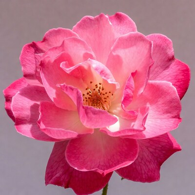 Pink Rose Bloom on Gray Background