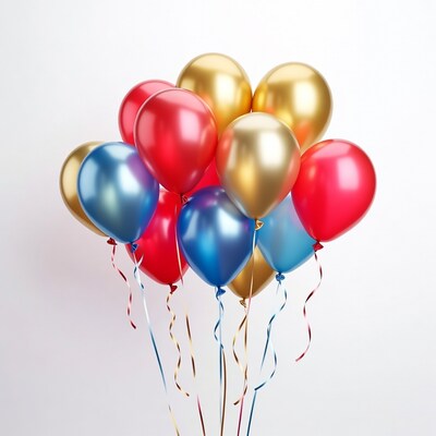 Colorful balloons bunch with ribbons