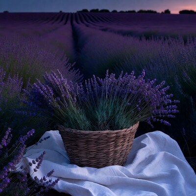 Lavender Bouquet in Wicker Basket