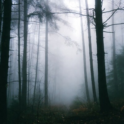Foggy Pine Forest Trees