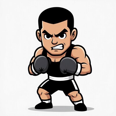 Cartoon muscular boxer man in fighting stance