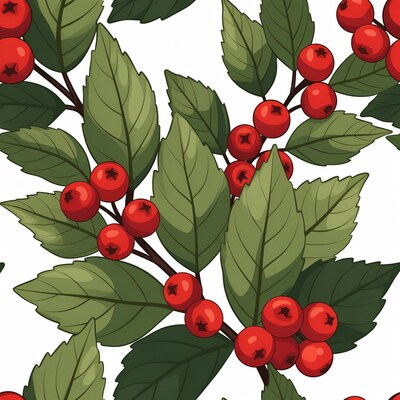 Red Berries Green Leaves Illustration