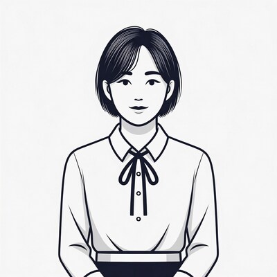 Asian woman in uniform with bowtie