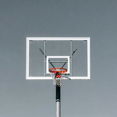 Basketball hoop on gray background