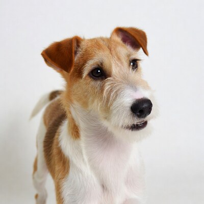 Jack Russell Terrier puppy on white background