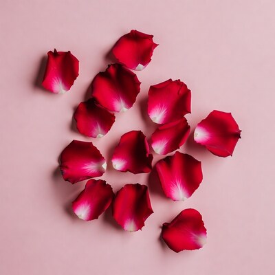 Red Rose Petals on Pink Background