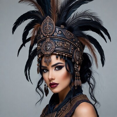 Woman in Aztec feather headdress