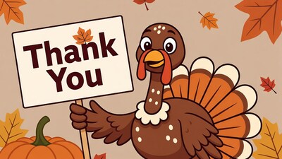 Cartoon Turkey Holding Thank You Sign