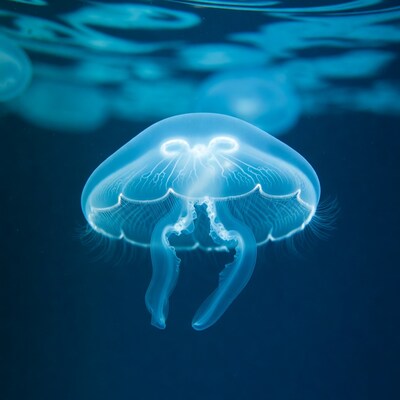 Glowing jellyfish underwater