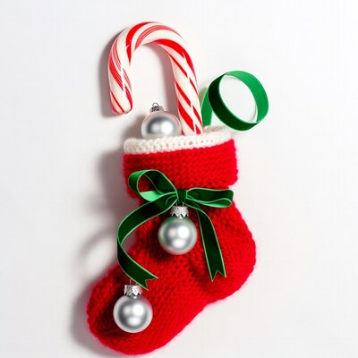 Red Knitted Christmas Stocking with Candy Cane