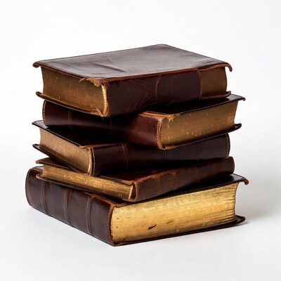 Stack of antique leather books