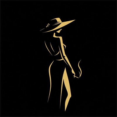 Silhouette woman in hat smoking cigarette
