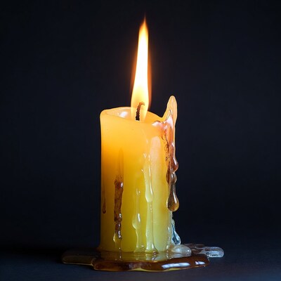 Burning Candle with Dripping Wax