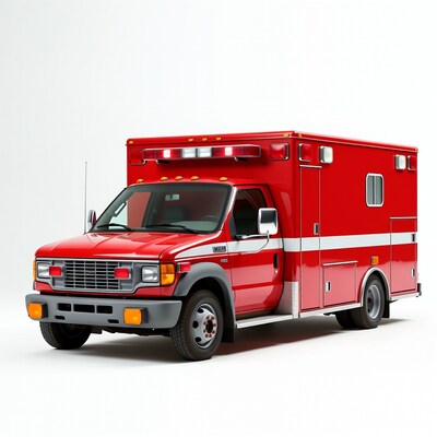 Red Ambulance on White Background