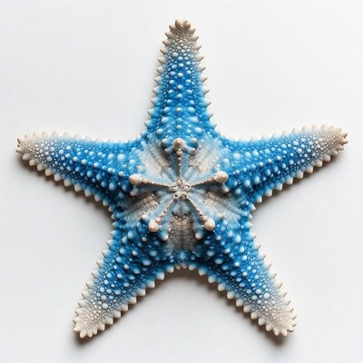 Blue starfish on white background