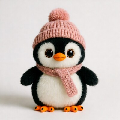 Cute penguin plush with pink hat scarf