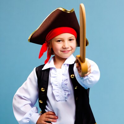 Girl in pirate costume holding sword