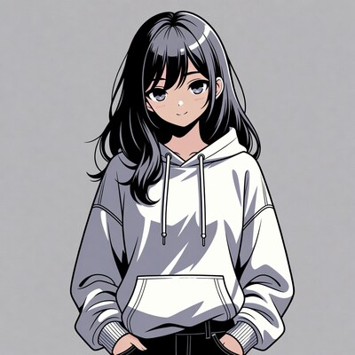 Anime girl in white hoodie
