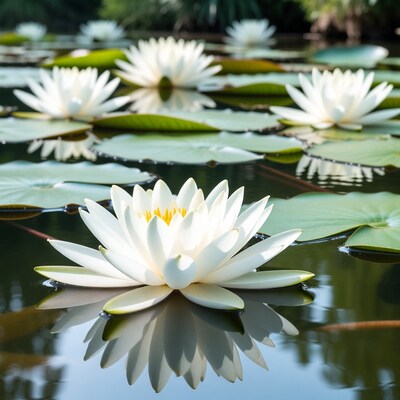 White water lilies on pond