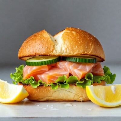 Salmon Burger with Cucumber and Lemon