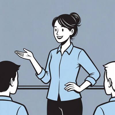 Female teacher presenting to students illustration