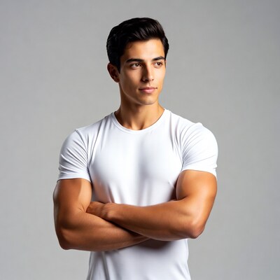 Muscular young man arms crossed