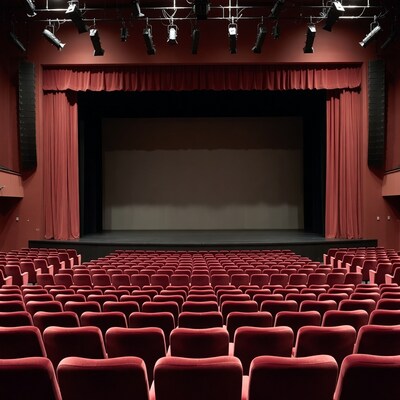 Empty Theater with Red Curtains and Seats