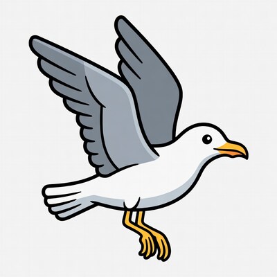 Cartoon seagull flying with wings spread