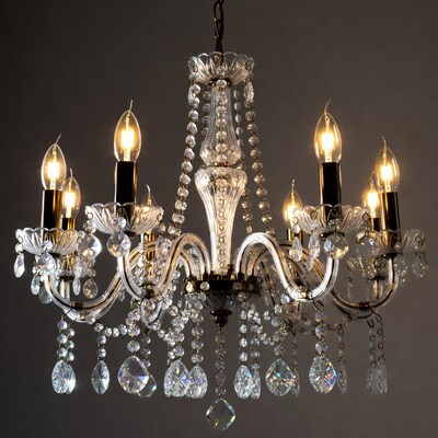 Crystal Chandelier with Lit Bulbs