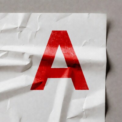 Red Letter A on Crumpled Paper