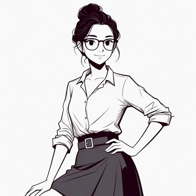 Asian woman in glasses and skirt