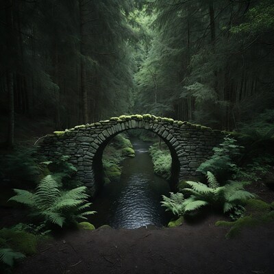 Stone Arch Bridge over Forest Stream