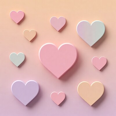 3D Colorful Hearts on Gradient Background