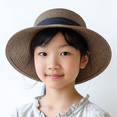 Asian girl wearing straw hat