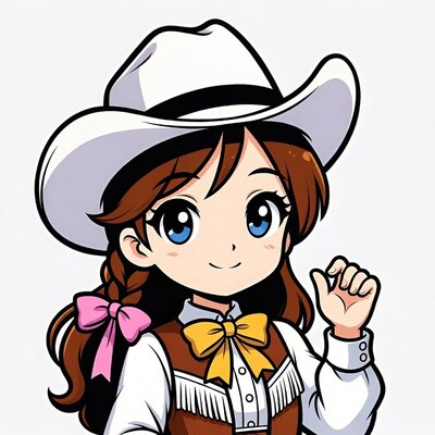 Anime girl in cowboy hat waving