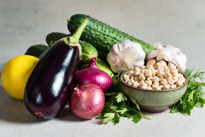 Fresh Eggplants Cucumbers Chickpeas Vegetables