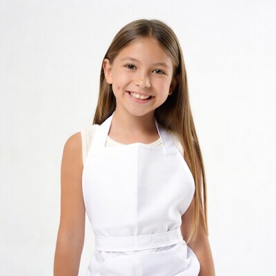 Girl smiling in white apron
