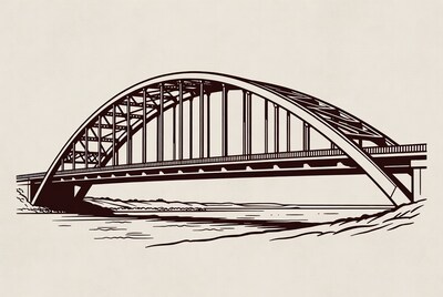 Arch Bridge Over River Illustration