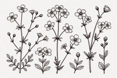 Line Art Potentilla Flowers Illustration