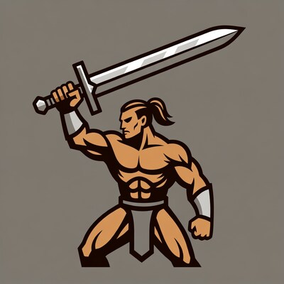 Muscular barbarian wielding sword