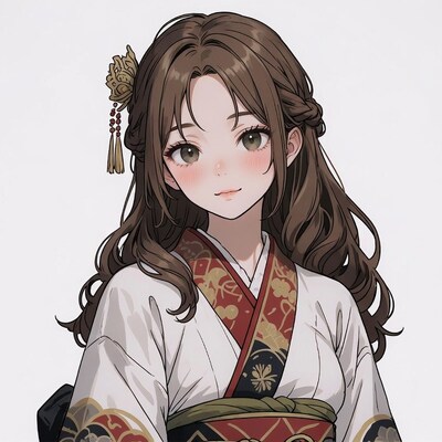 Anime girl in red kimono