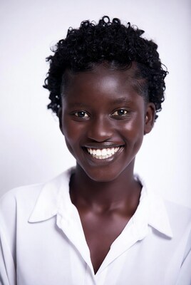 Smiling African woman with curly hair