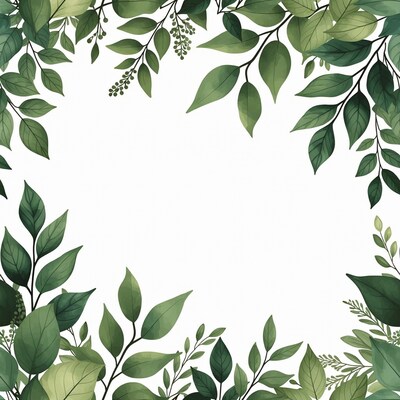 Green Leaf Frame on White Background